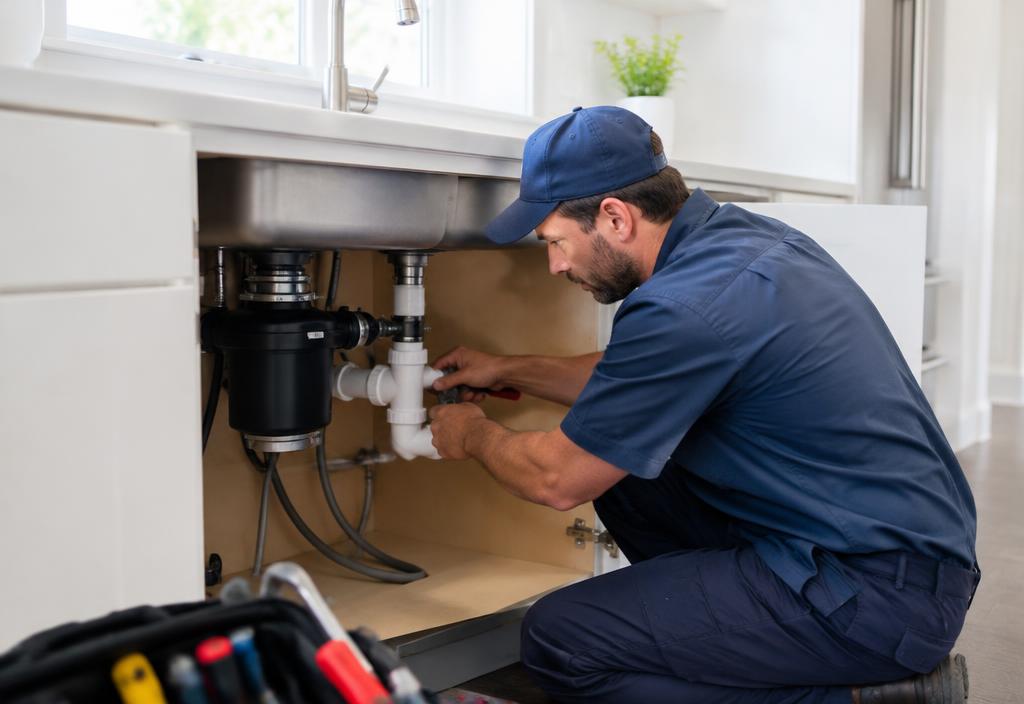Plumbing professional at a residential home